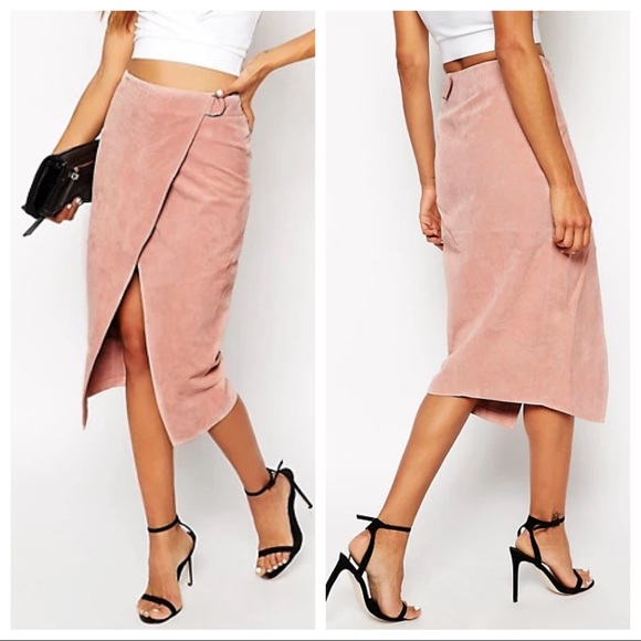 ASOS Wrap Pencil Skirt in Suede with Buckle